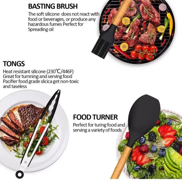 33 Pcs Silicone Cooking Utensils Set, Non-Stick, Heat Resistance (Black) - Picture 4 of 6